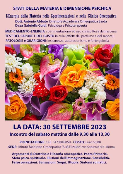 INCONTRO: “Stati della materia ed energia psichica – Fiori: la Rosa damascena”.