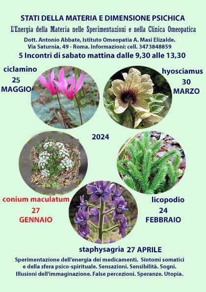 NUOVO CICLO DI INCONTRI: “Stati della materia e dimensione psichica. Fiori e piante”